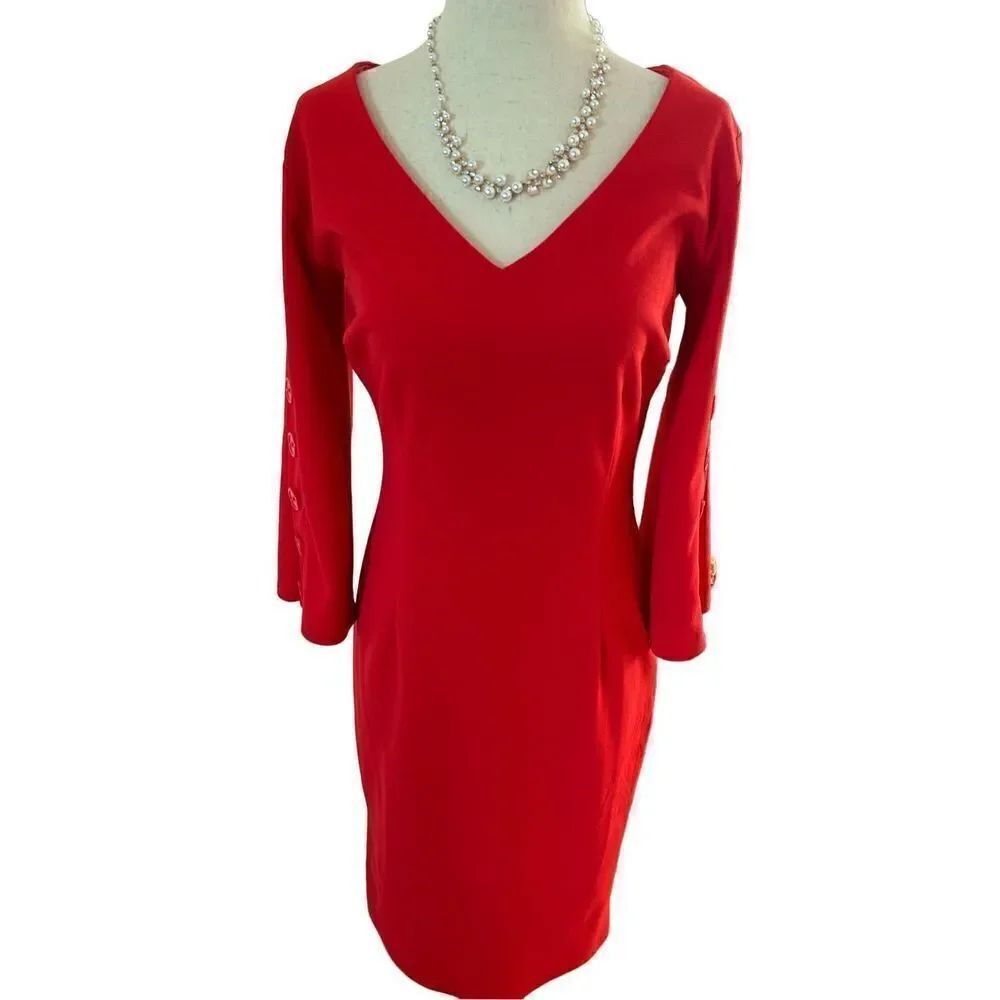 New York & company red quarter sleeves dress size small work dress